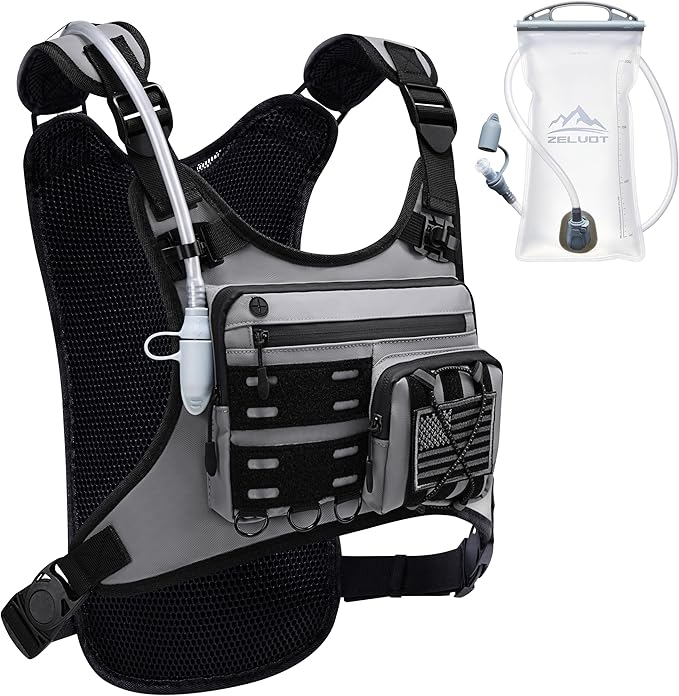 Running Vest with 2L Water Bladder, USA Original Patent, Lightweight Adjustable Chest Pack with Gear Holder, Reflective Running Hydration Vest for Women Men for Marathon, Hiking