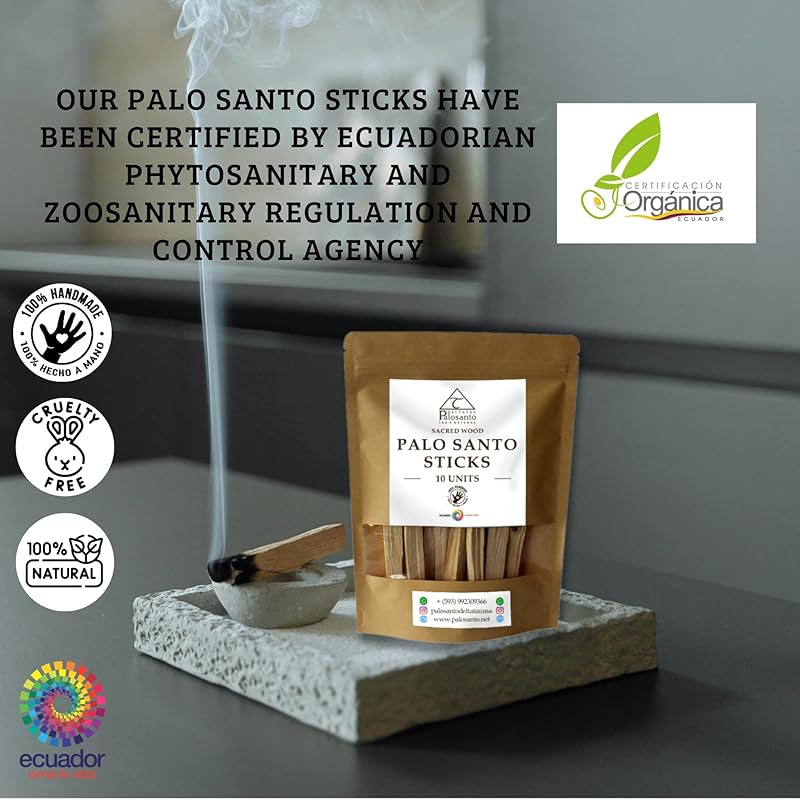 Premium Palo Santo Sticks - (3.00 Oz) Origin Ecuador | Wild Harvested | High Resin Wood | High-Quality Disinfected Sticks | 10 Sticks | Meditation | Yoga | Relaxation/Stress Relief
