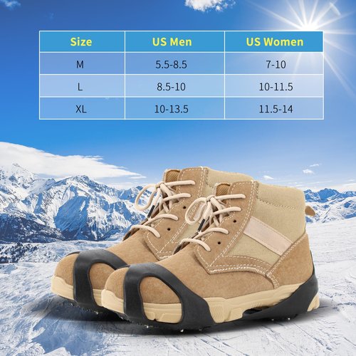 Xproutdoor Non-Slip Ice Cleats Snow Grips, Strong Traction Crampons 16 Steel Studs, for Shoes and Boots, Snow Ice Walking, Large