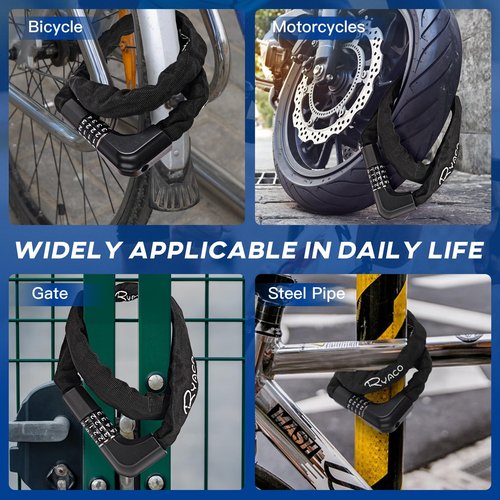 RYACO Bike Chain Lock, Bike Lock with 2 Ways to Unlock,4 Digit Combination Heavy Duty Anti-theft Bicycle Lock with 2 Keys and Carabiner, 3.2Ft High Security Bike Motorcycle Gate Door and Scooter Locks