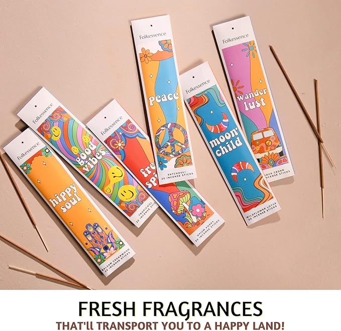 Folkulture Incense Sticks - Set of 6 Variety Pack (120 Sticks) - Balsam Cedarwood, Organic Incense Sticks Non Toxic, Inscents-Sticks, Insence-Sticks or Insenses