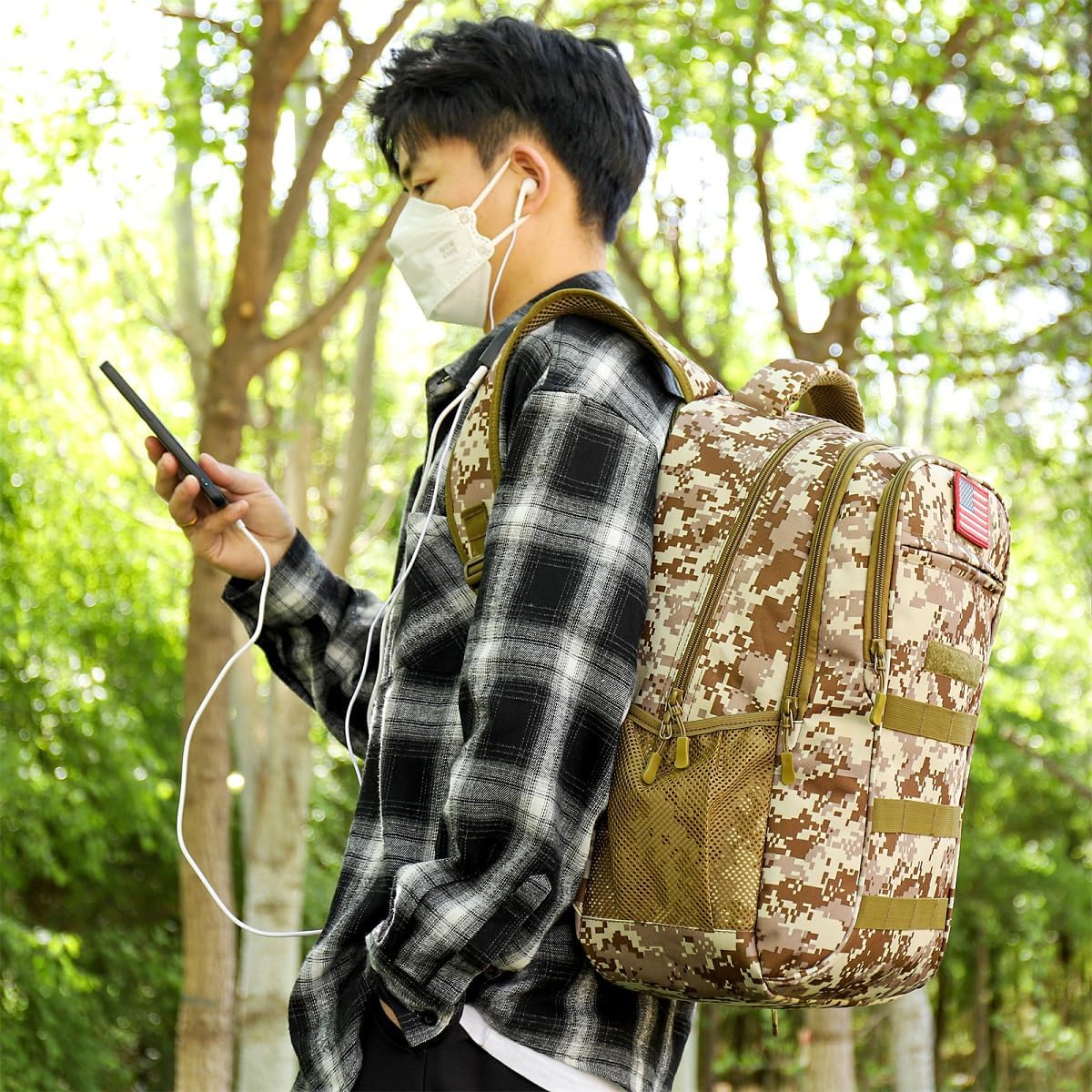 outdoor plus Camo Backpack,Military Boys Backpacks for School,40L Army Bookbag with USB Charging Port Waterproof