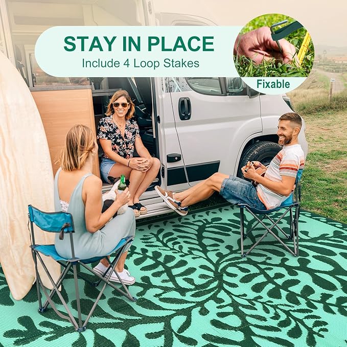 Anidaroel Outdoor Rugs 6x9 for Patios Clearance, Waterproof Reversible Plastic Straw Outside Area Rugs, Outdoor Camping Mat for RV, Porch, Balcony, Pool Deck, Picnic (Green,6‘x9')