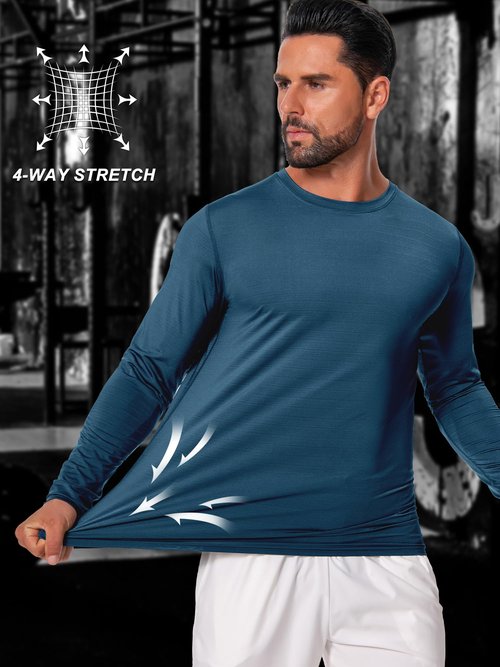 Men's UPF 30+ Sun Protection Shirts Performance Long Sleeve T-Shirt Moisture Wicking Shirt for Running Workout Navy-04 XL