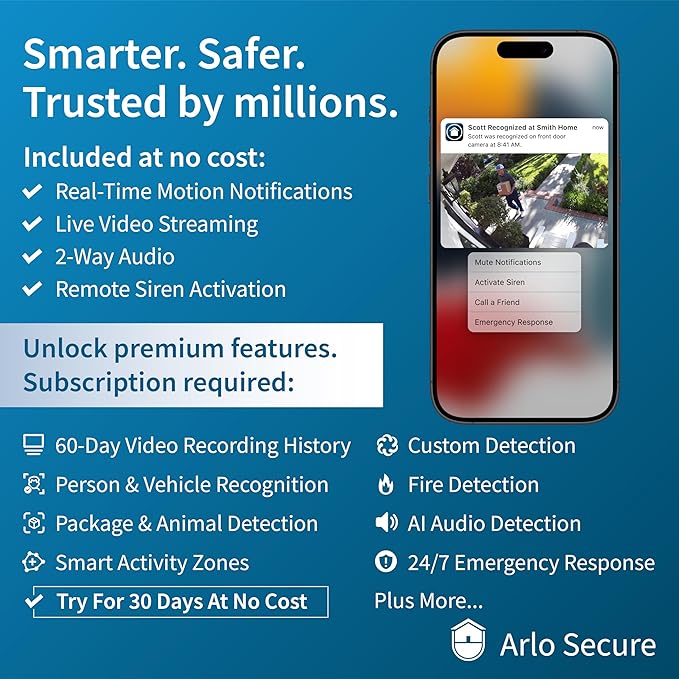 Arlo Wired Floodlight Camera | Home Security Camera with 2K Video and HDR | 2000 Lumens | Integrated Siren, Weather-Resistant, Color Night Vision, 160º Field of View, 2-Way Audio, White (2025)