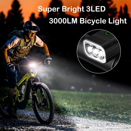 BCOVOL Bike Lights 6400 mAh USB C Rechargeable Bike Lights Set, Super Bright 3LED 3000LM Bicycle Light for Night Riding, Waterproof Bike Headlight and Tail Light Set Accessories for Road and MTB
