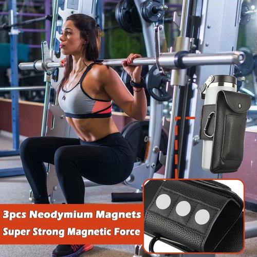Gym Magnetic Water Bottle Pouch, Magnetic Gym Pouch Phone Holder Bag, Heavy Duty Fitness Water Bottle Accessories for Stanley, Owala, Soufull, Simple Modern Water Bottle