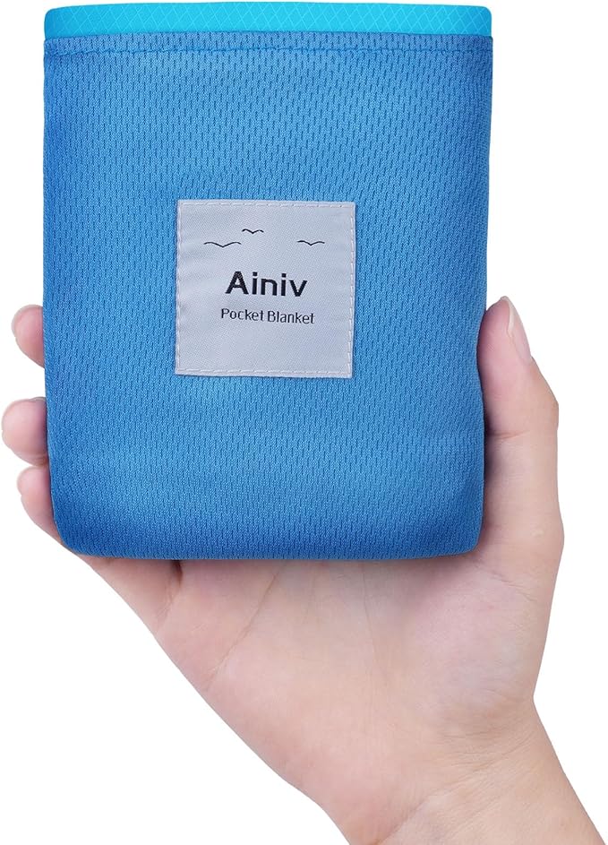 Picnic Blanket, Mini Pocket Beach Mat 55.1 x 70.8IN (3-5 People) Foldable, Lightweight Waterproof Sand Free, Foldable Thin Ground Sheet for Outdoor Camping Hiking Travel - with Hand Strap
