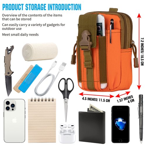 IronSeals 2 Pack Tactical Molle Pouch Compact Utility Waist Bag Phone Holster for iPhone 15 Pro Max/15 Pro/15/14 Plus/14 Pro Max/13 Pro Max/13 Pro/12 Pro/12/11 Pro Max/Xs Max (Orange*2)