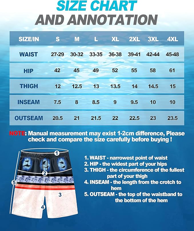 Mens Swim Trunks Quick Dry Board Shorts with Mesh Lining, Breathable Surf Beach Shorts Swimwear Bathing Suits