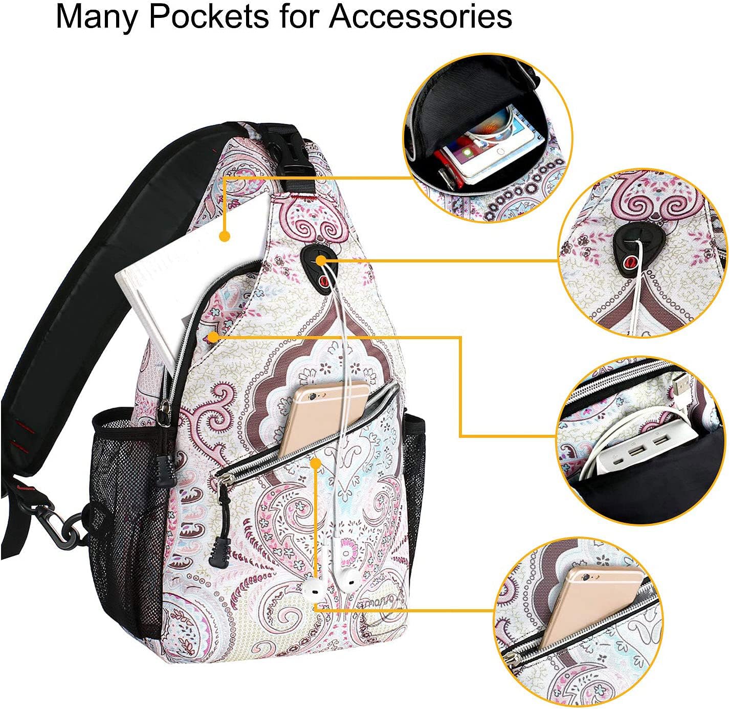 MOSISO Sling Backpack,Travel Hiking Daypack Pattern Rope Crossbody Shoulder Bag, National Style