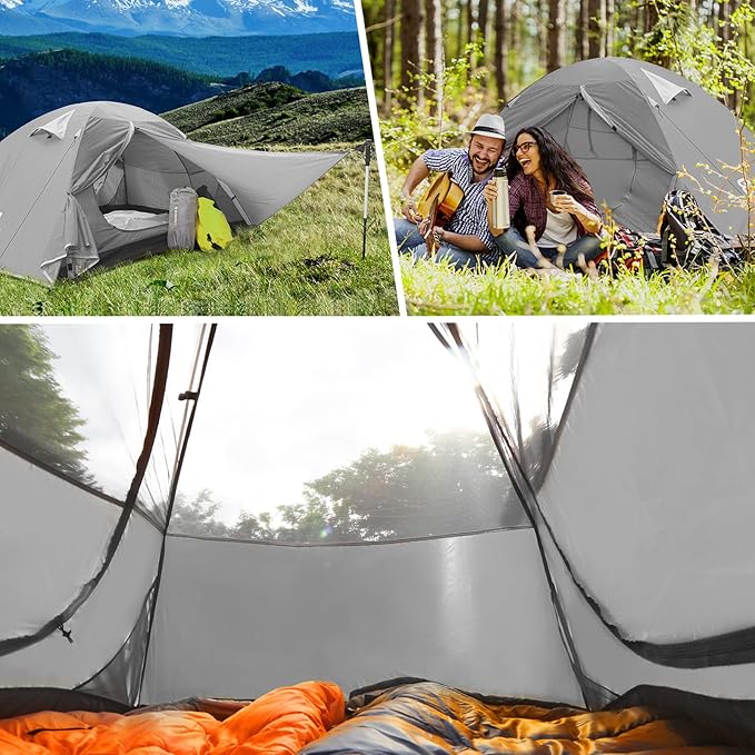 Bessport Camping Tent 1/2 Person Tent Waterproof Two Doors Backpacking Tent Easy Setup Lightweight for Outdoor, Hiking Mountaineering Travel