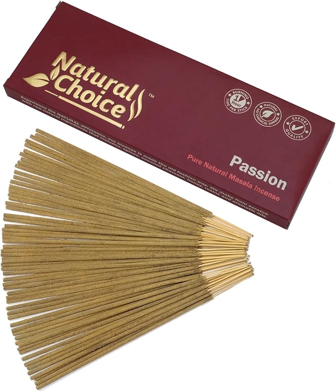 Passion Incense Sticks 100 Grams, Low Smoke Traditional Incense Sticks Made from Scratch, Never Dipped (Passion, Single Pack)