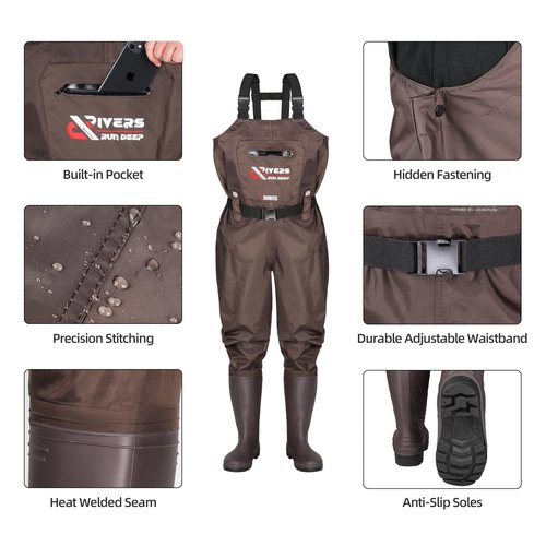 PROBITE Fishing Chest Waders for Men Women with Boots Waterproof 2-ply Nylon PVC Lightweight Waders for Hunting(M7/W9,Brown)