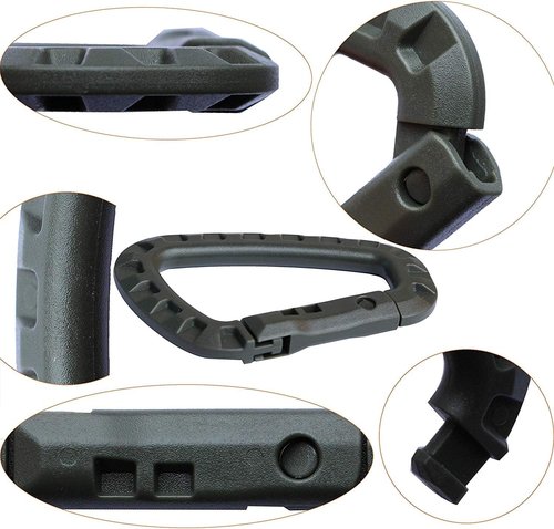 JCPLYNN Carabiner Tactical 10Pcs/12Pcs Enforcement Polymer Light Weight D-Ring Locking Hanging Hook Tactical Link Snap Keychain (10Pcs Black/Khaki/Dark Green)
