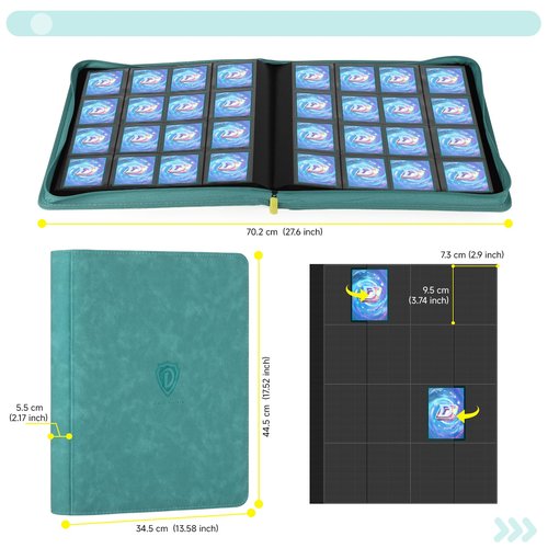 Deoyibu Card Binder with 1024 Cards,16 Pocket Trading Card Binder Includes 32 Page Storage Sleeves,Collection Card Album,Card Holder to Organize and Protect Cards,Green
