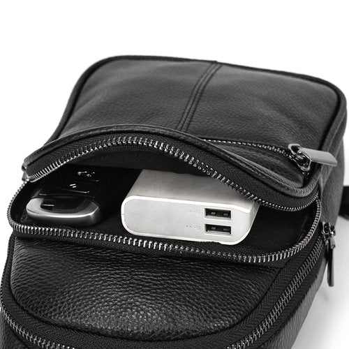 Small Leather Sling Bag Crossbody for Men Women One Strap Shoulder Cross Body Bag Sling Backpack for Travel, 9342 Black