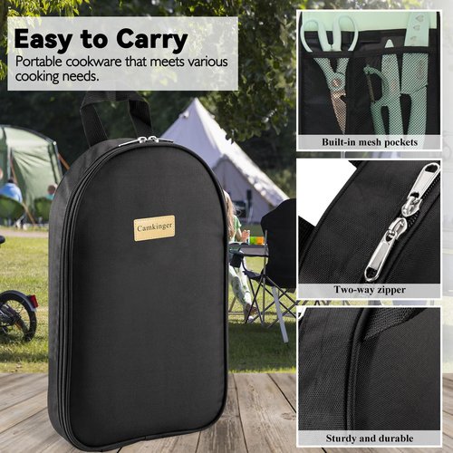 Camkinger Camping Accessories Kitchen Cooking Utensils Set - Portable Outdoor Camp Cookware Set, Silicone Camper Essentials Gear Must Have Supplies for Travel RV BBQ Grill Picnic Hiking