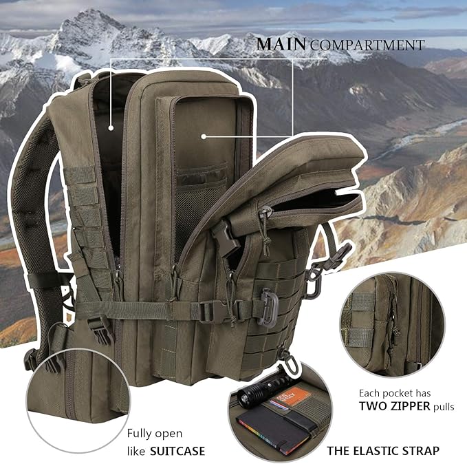 MOLLE Assault Pack, Tactical Backpack Military Army Camping Rucksack, 3-Day Pack