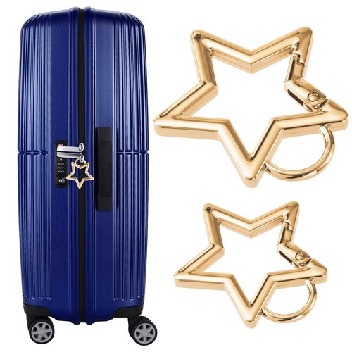 Isslly 2 PCS Star Carabiners, Zinc Alloy Heavy Duty Star Shaped Keychain Clip with 2 Sizes, Carabiner Clip for Camping, Hiking, Fishing - Light Gold