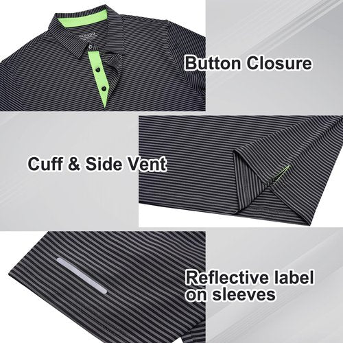 YAMXDM Golf Shirts for Men Moisture Wicking Short Sleeve Performance Sport Casual Striped Collared Mens Polo Shirt Black L