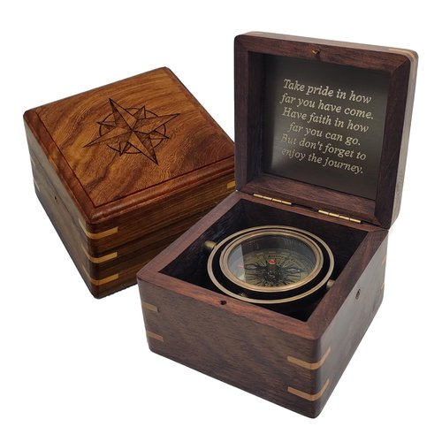 Engraved Compass Personalized in Wood Box | Antique Brass Desk Compass Gifts for Men, Him, Son, Grandson, Teen Boys for Graduation, Baptism, Confirmation, Leadership (Take Pride)