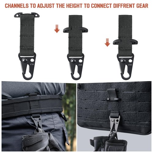 LIVANS Molle Belt Clip Key Holder Tactical Battle Belt Plate Carrier Vest Attachment Clip for Hanging Keys or Gloves, Universal Fit Molle Accessories Clip |T-Mount Clash Hook, Include Z-Buckle(B-1)