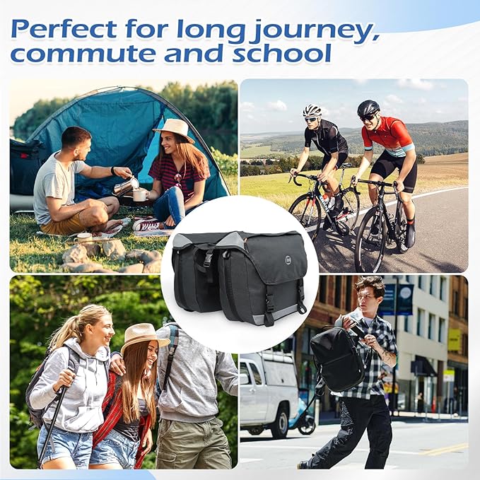 QYCHHJ 25-35L Bike Bags for Bicycles Rear Rack Bike Rack Bag with Water-Resistant Zippers, Waterproof Bike Trunk Bag with Side Pockets Pannier Bag for Bike Accessories