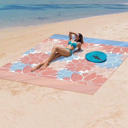 CRAZY SHARK Beach Blanket Sandproof, Extra Large 210 x 200cm Waterproof Beach Mat, Portable Lightweight Outdoor Picnic Mat with 4 Fixed Nails, Reinforced Edging for Beach, Camping, Hiking, Picnic
