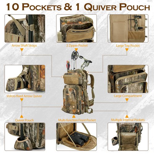 NEW VIEW Hunting Backpack with Multiple Carry Options, Features Adjustable Shoulder Strap & Spacious Bow Compartment, Lightweight Hunting Bag with Expandable Bow Holder
