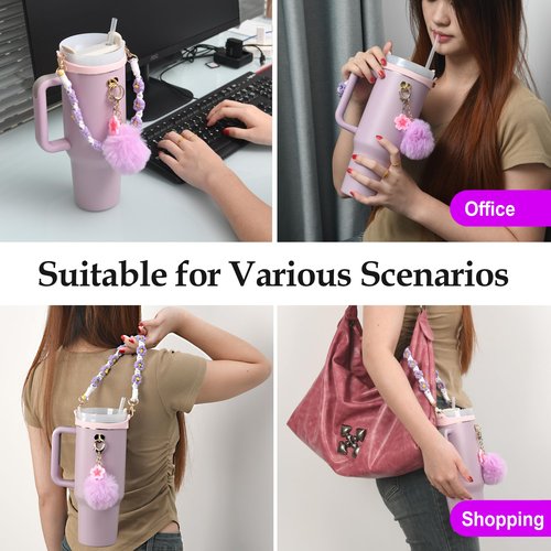 Wongeto Water Bottle Handle Strap - Compatible with Stanley Cup Accessories - for Stanley Cup 40oz & 30oz Tumbler(Purple Flower)