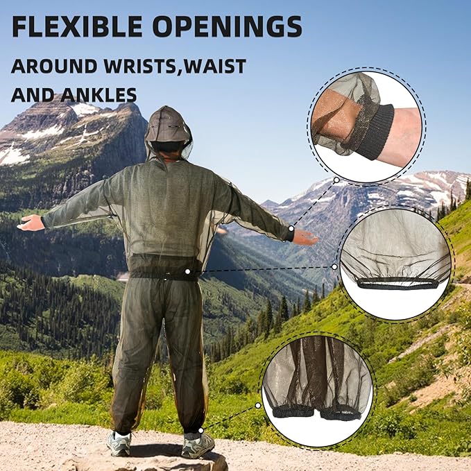 Mosquito Suit, Bug Net Pants & Jacket with Hood, Full Body Bug Suit for Gardening & Outdoor Protection from Bugs, Flies, Gnats, No-See-Ums & Midges, Mosquito Clothing for Women & Men, XL Size