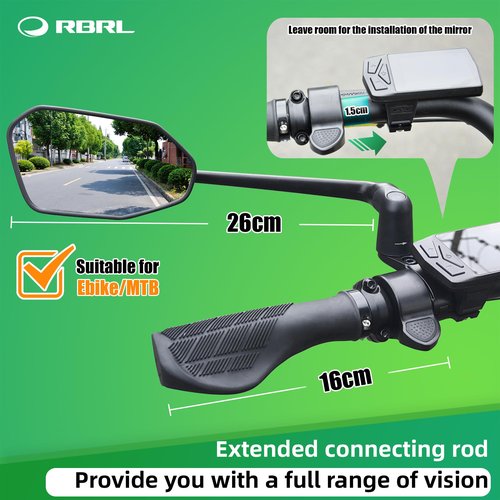 RBRL Bicycle Mirror, Aluminum Alloy Bike Mirror Handlebar Mount, Anti-shake & Break-proof, Foldable HD Real Glass Rotatable Ebike Accessories, Bike Rear View Mirror for Ebike Scooter (Left)