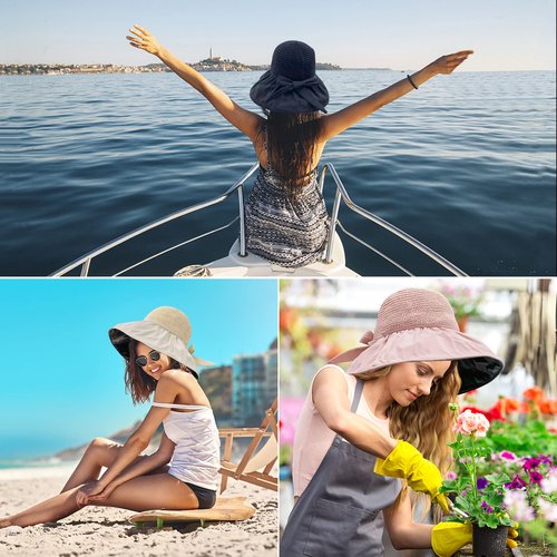 KXF Women Summer Beach Sun Hat Super UV Protection Beach Sunhat with Black Rubber Coating for Ladies