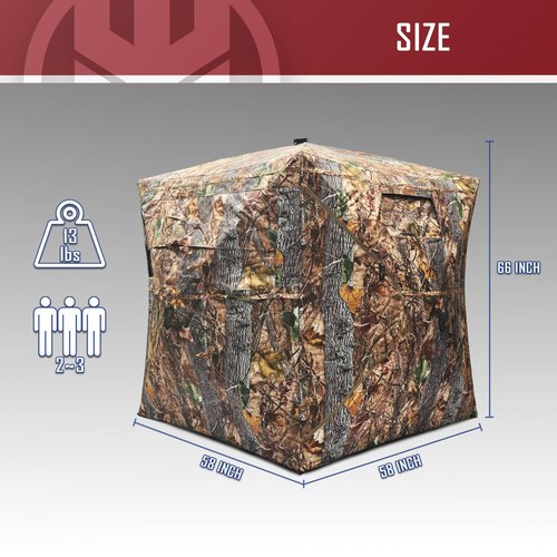 KNINE OUTDOORS Hunting Blind With Chair, 2-3 Person Pop Up Ground Blind, 270 Degree Portable Resilient Tent for Deer & Turkey Hunting