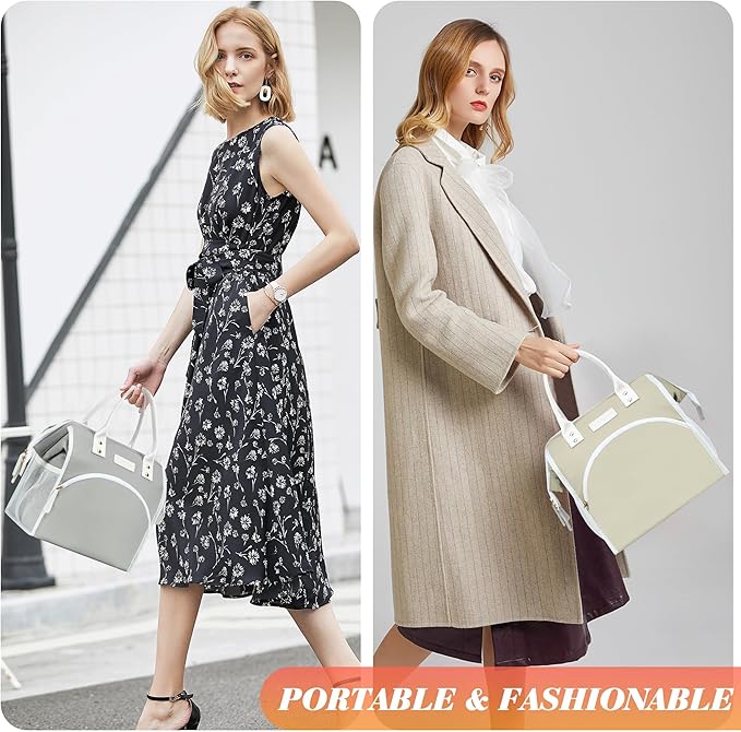 LOKASS Lunch Bag Women Insulated Lunch Box Wide-Open Lunch Tote Bag Large Waterproof Cooler Bag for Work Picnic Hiking Beach（Beige）