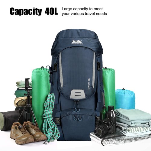 Mountain Land 40L Camping Hiking Backpack with Waterproof Rain Cover Backpacking for Treeking Outdoor Travel Pack Dark Blue