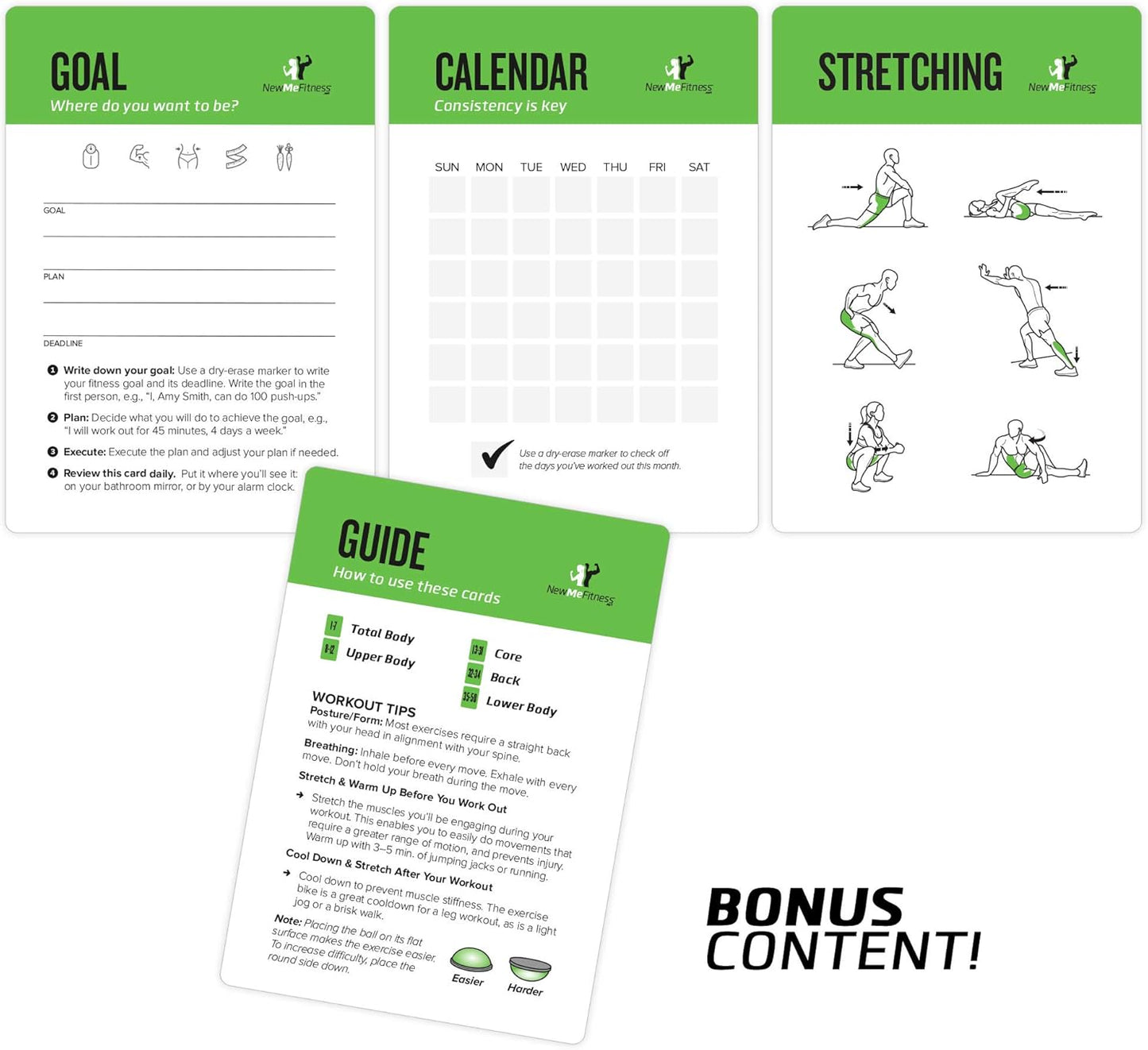 NewMe Fitness Yoga Pose Workout Cards, Instructional Fitness Deck for Women & Men, Beginner Fitness Guide to Training Exercises at Home or Gym