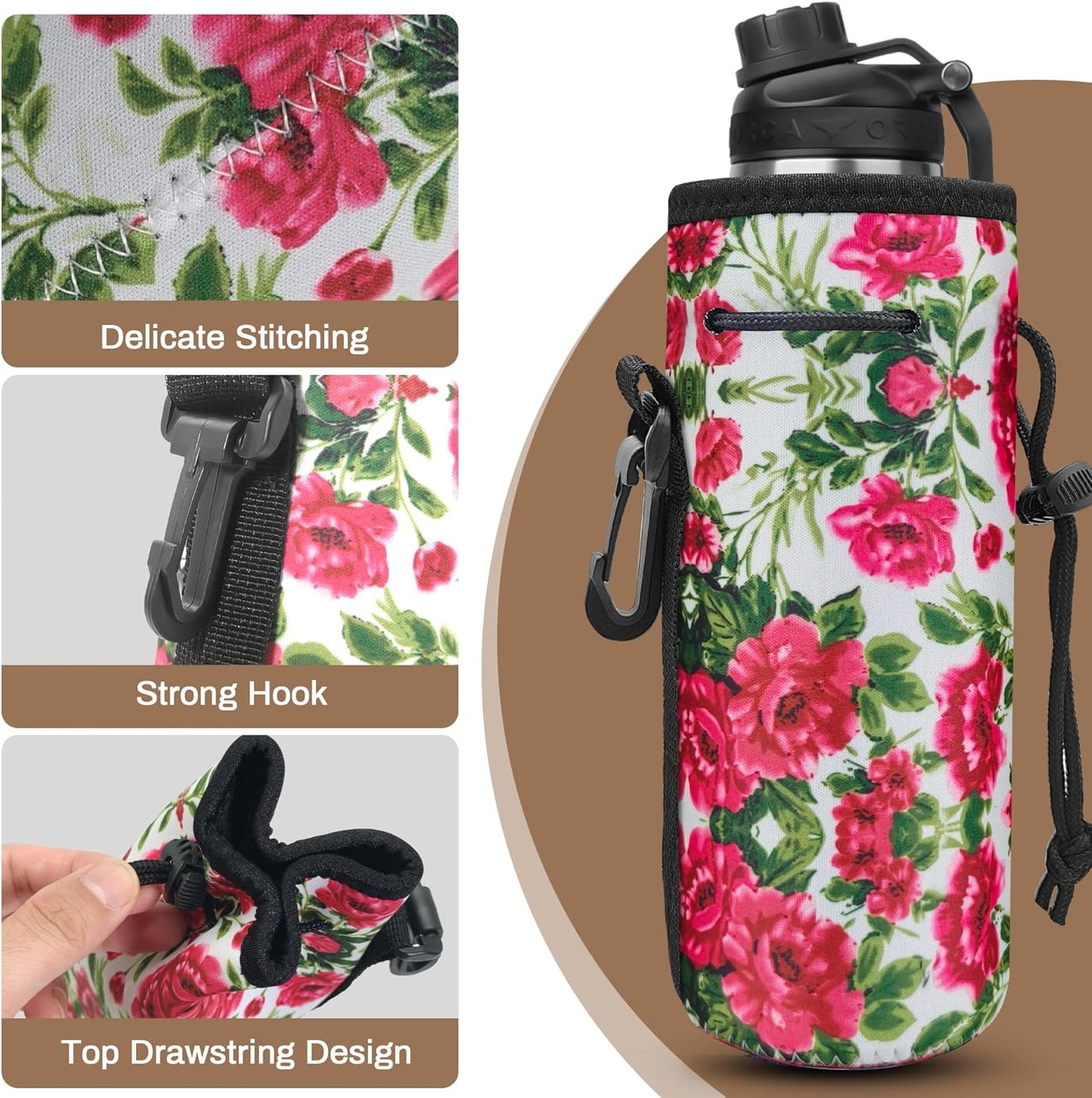Water Bottle Carrier,Insulated Neoprene Water Gym Travel bottle Holder Bag Protector Sleeve Case Pouch Cover 0.6L or 0.75L, Great for Stainless Steel and Plastic Bottles (BLUE STAR)