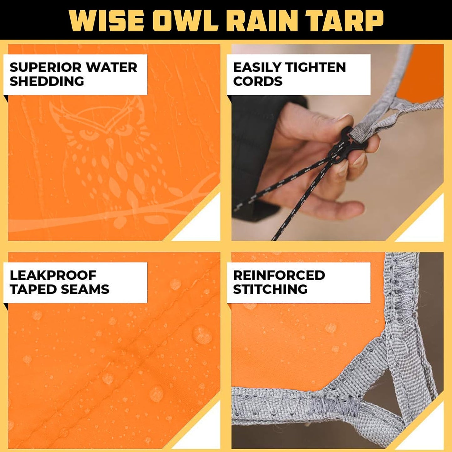 Wise Owl Outfitters Hammock Rain Fly – Waterproof Camping Tarp Cover with Tent Stakes & Carry Bag, Ultralight Shelter for Backpacking & Outdoor Shade