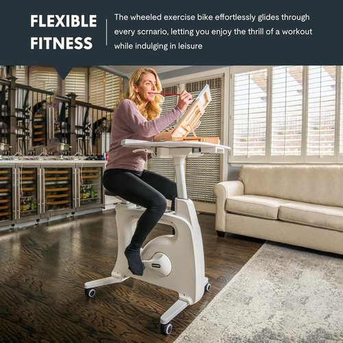 FLEXISPOT Exercise Bike with 2D Desktop, Space Saving Under Desk Bike with Removable Desk, Stationary Bikes Indoor Bikes with 300LBS Heavy Duty 8-Level Resistance Flywheel Optional LCD, V9PRO/V9MAX