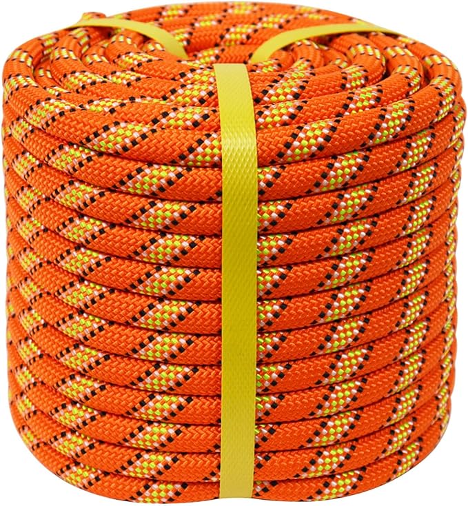 Double Braided Polyester Rope (1/2 in x 150 ft) Strong Arborist Rigging Rope 48 Strands for Tree Work Climbing Pulling Sailing, Orange