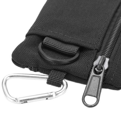 Chazcool Mini Size EDC Utility Pouch Bags, Molle Pouch with Carabiner, EDC Pocket Organizer, Mini Molle Pouch Wallet for Biking Camping (Black)