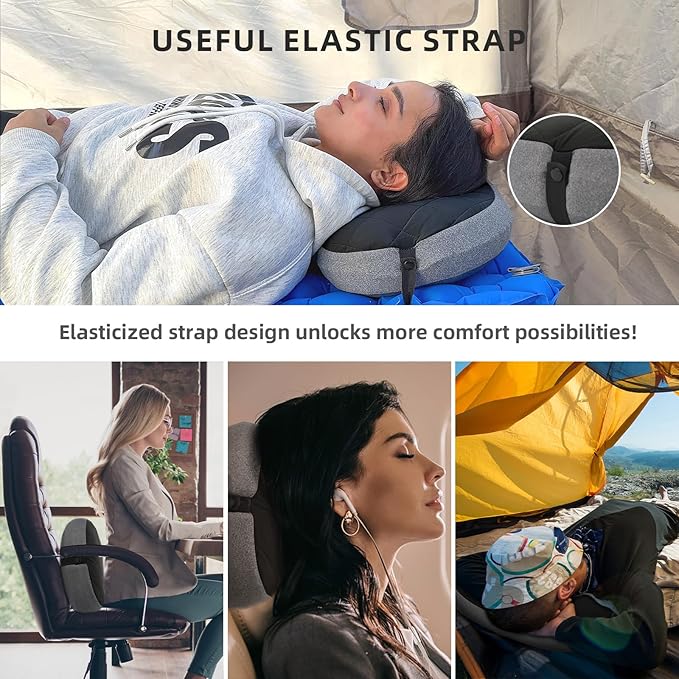 Ultralight Camping Pillow Inflatable with Removable Washable Cover, Compact Travel Pillow for Neck Support, Hiking, Backpacking, Office, Airplane, Car & Beach - Adjustable Firmness (Black)