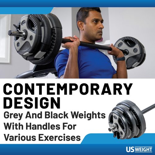 US Weight 43 LB Barbell Weight Set for Home Gym with 55” padded Bar, Adjustable Weights for Exercise, Lifting and to Build Muscle