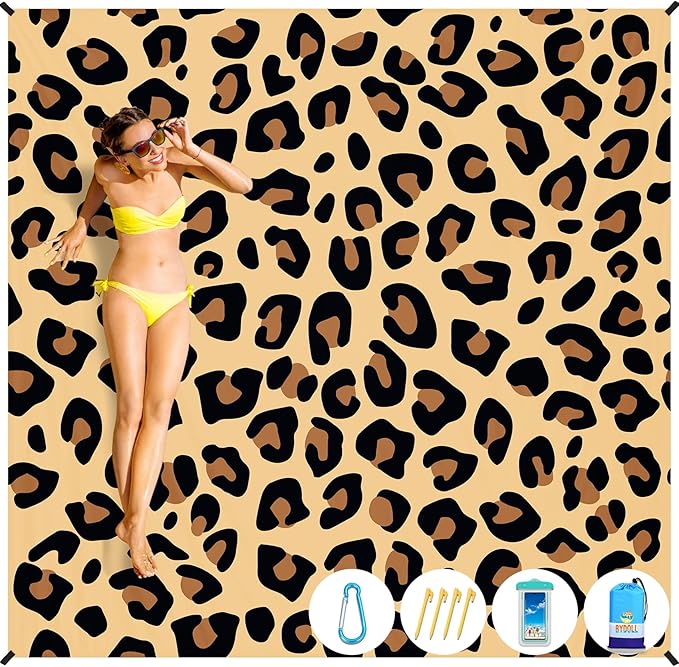 BYDOLL Beach Blanket Waterproof Sandproof 78''×110'' Suits1-7 Adults Compact Lightweight Oversized Sand-Free Blanket Large Picnic Mat for Beach Travel Camping Hiking