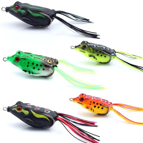 𝗘𝗫𝗔𝗨𝗥𝗔𝗙𝗘𝗟𝗜𝗦 5pcs Fishing Lures Frogs Lure Frog Baits Ray Frog Topwater luresFishing baits for Basslure Pike Snakehead Musky Weedless Freshwater Soft Lure with Tackle Box