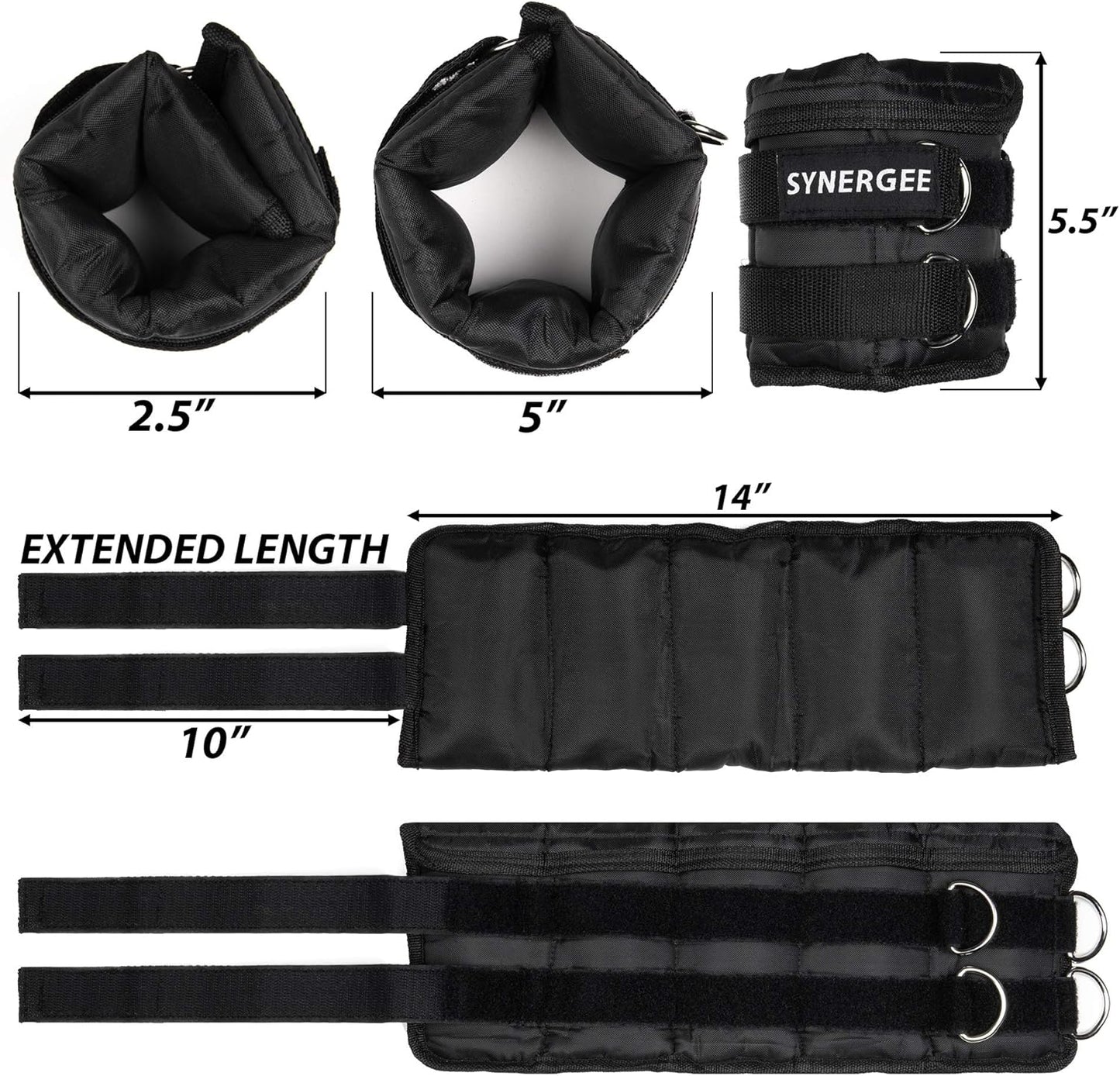 Synergee Comfort Fit Adjustable Ankle/Wrist Weights (Set of 2). Available in 5lb, 10lb & 20lbs. One Size Fits All.