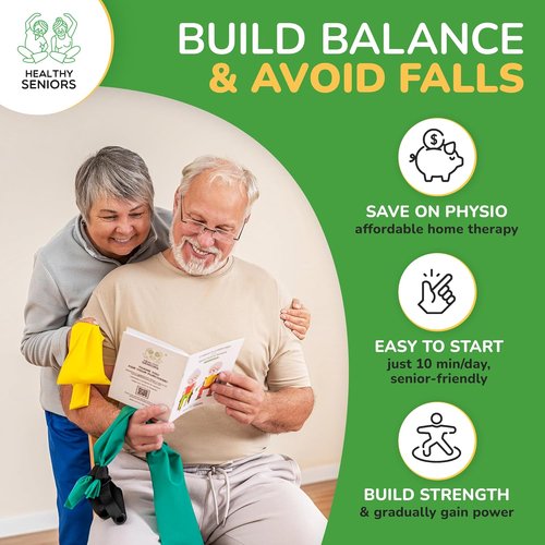 Chair Exercise Program with Two Resistance Bands, Handles and Printed Exercise Guide. Suitable for Rehab or Physical Therapy. Thoughtful Gift for Grandma or Grandpa