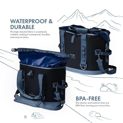 GrandTies 40 Can Portable Soft Cooler Bag - High-Performance Large Cooler - Leak Proof Waterproof Insulated Cooler Bag - Portable Ice Chest for Outdoor, Fishing, Beach, Travel, Camping (Black)